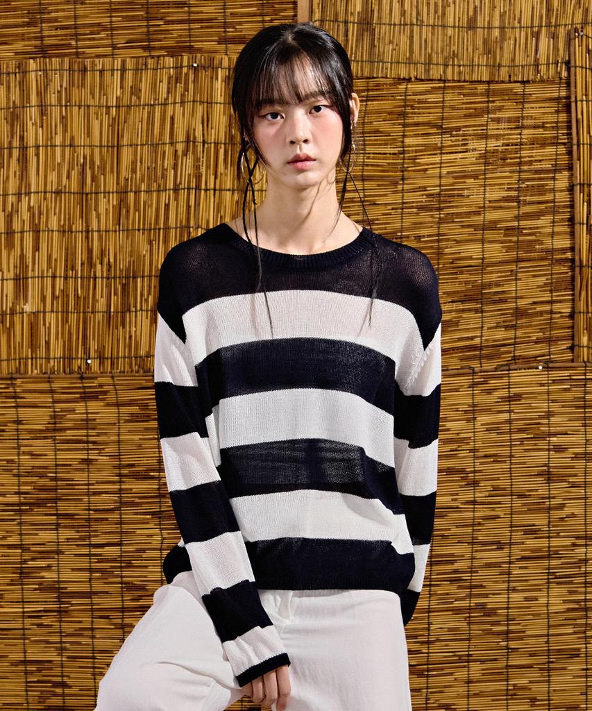 CHASECULT Women'S Striped Crop Long Sleeve Sweater-Dbrg5675D04