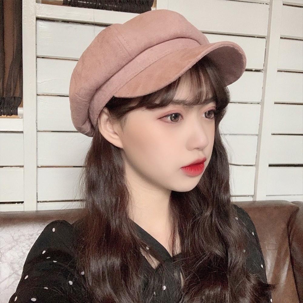 Korean Style Suede Octagonal Hat Solid Color Painter Cap Casual Newsboy Cap  Daily
