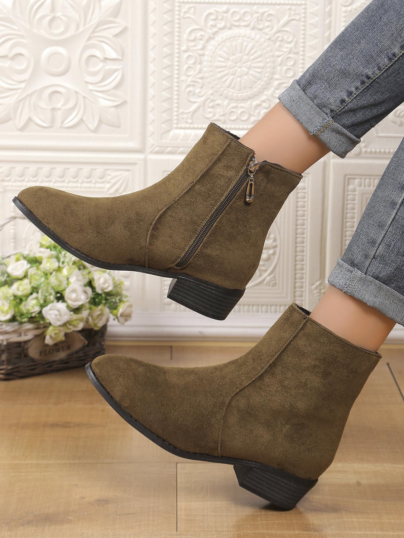 

Осенне-зимняя мода большого размера на молнии женские замшевые ботинки Martin короткие женские ботинки на толстом каблуке 43