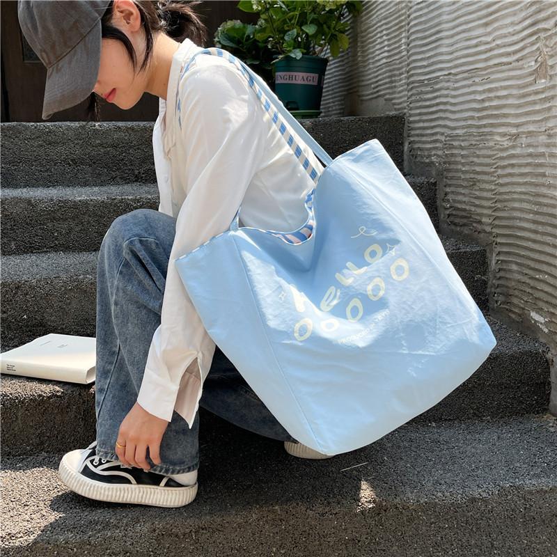 2025 New Large-capacity Canvas Bag Korean Lazy Style Double-sided Tote Bag Women's Fashion Texture Portable Commuter Bag