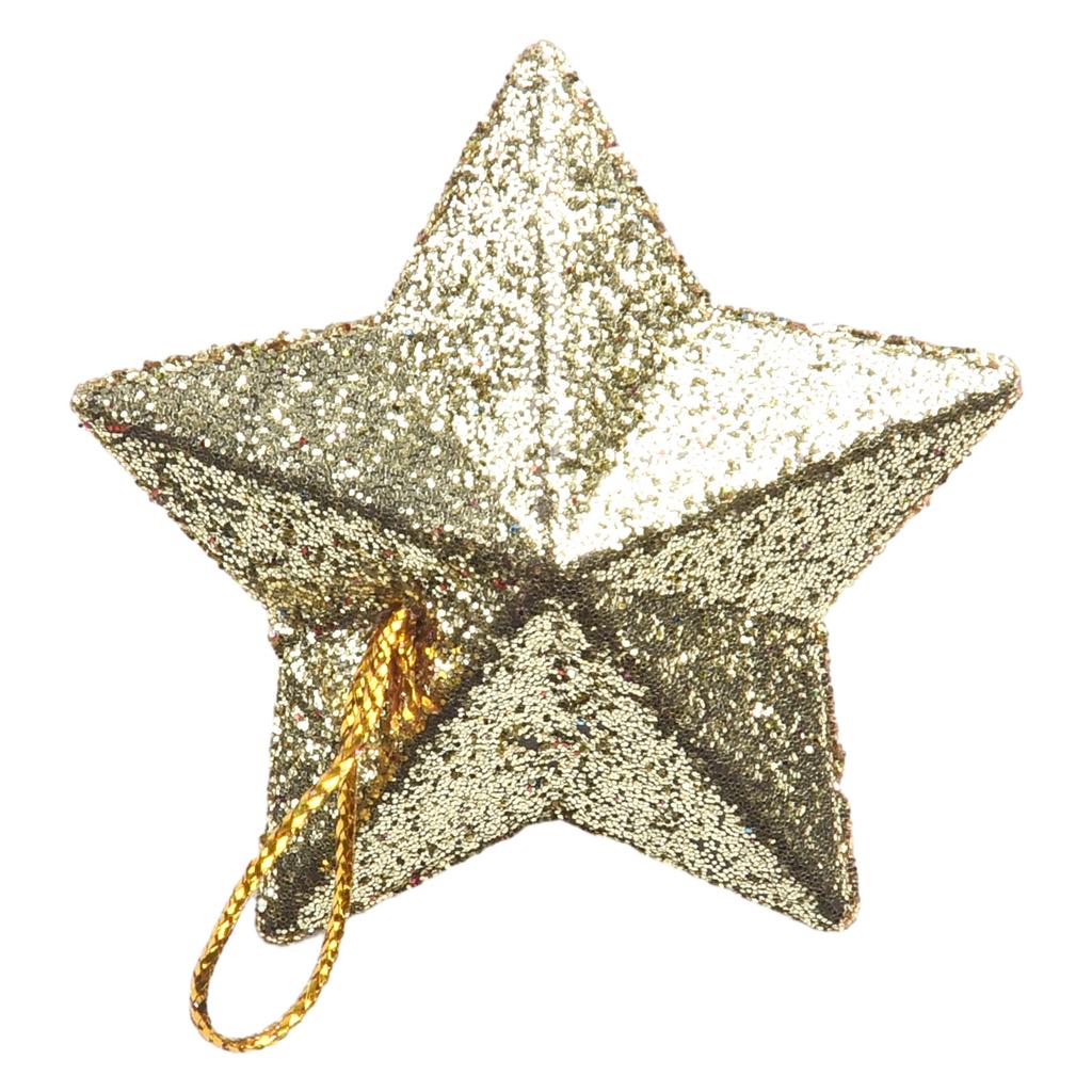 6pcs Glitter Pendant Star Christmas Tree Hanging Decorations Xmas Ornament Plastic Wedding Birthday Festive Party Ceiling
