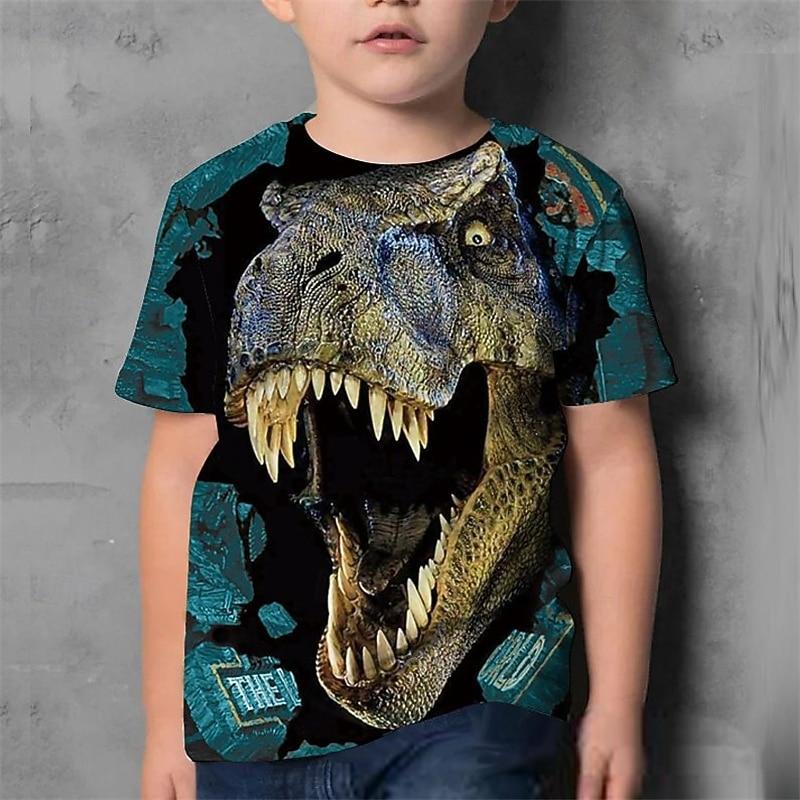 Boys 3D Dinosaur T shirt Tee Short Sleeve Summer Spring Fashion Basic Kids 4-12 Years Crew