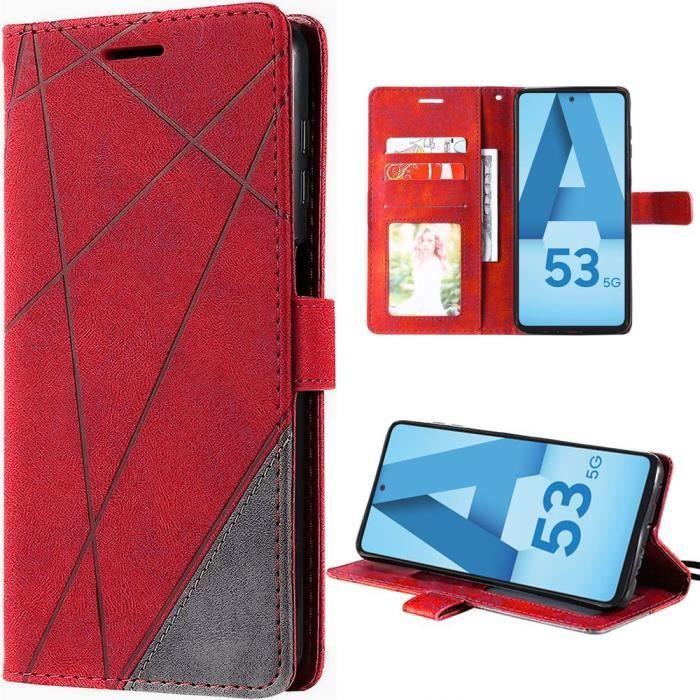 Coque de protection - Samsung - Galaxy A53 5G - Rouge - Cuir PU Rétro - Antichoc avec support