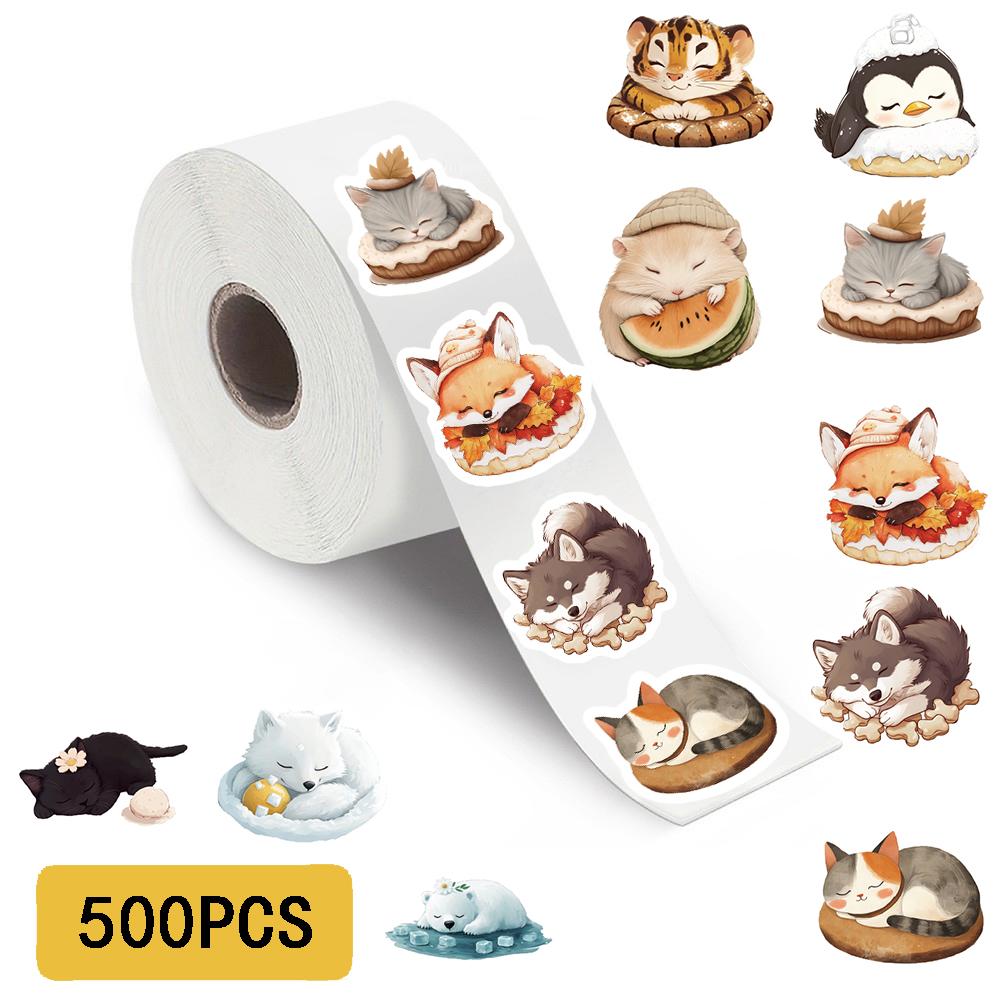 500PCS Cute Sleeping Animals Roll Stickers Notebook DIY Decoration Scrapbooking Suitcase  Car Cup Coffee Phone Laptop Decal Gift