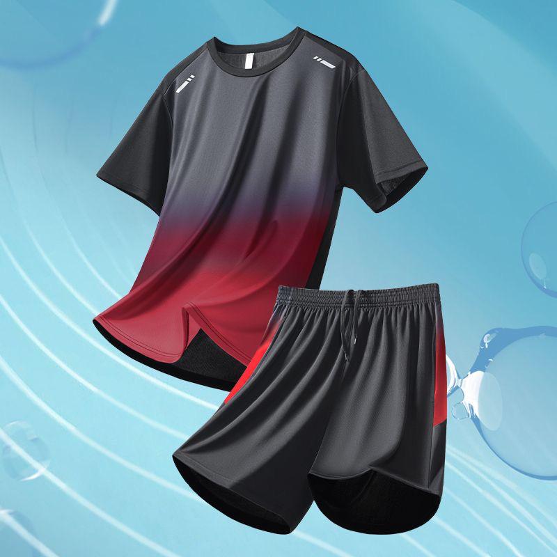 Ice Silk Quick-Dry Sports Suit: Unisex Short-Sleeve & Shorts for Summer Fitness & Outdoor Running