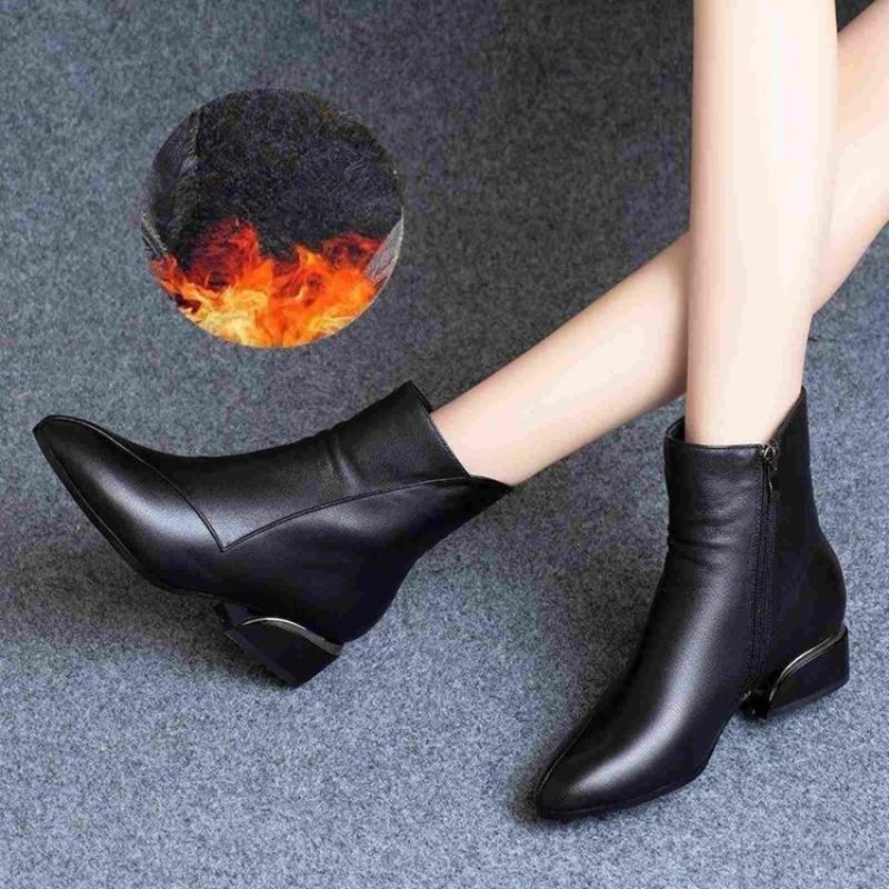 

Туфлі з гострим носком, Однотонні черевики на низькому каблуці з флісовими бавовняними черевиками, Чоботи нового стилю, Чоботи з м якої шкіри для жінок 40 чорний