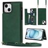 For iPhone 15 RFID Blocking Card Holder Back Cover Kickstand Phone Case with Shoulder Strap