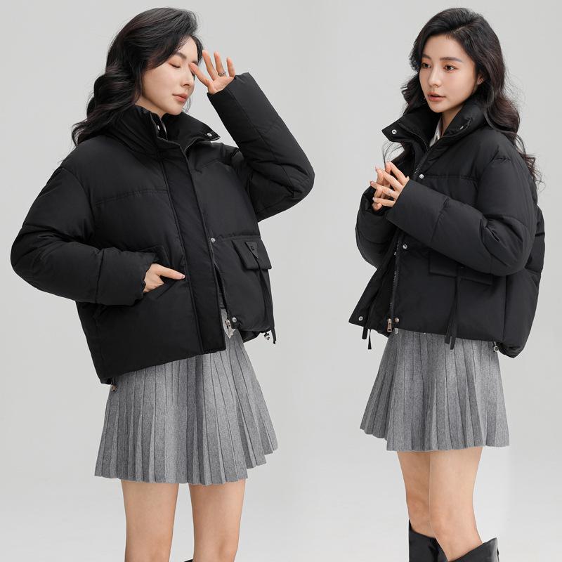Short Stand-up Collar, Small Down Cotton Jacket, Women's Simple Loose Version, Thick Bread Jacket, Solid Color