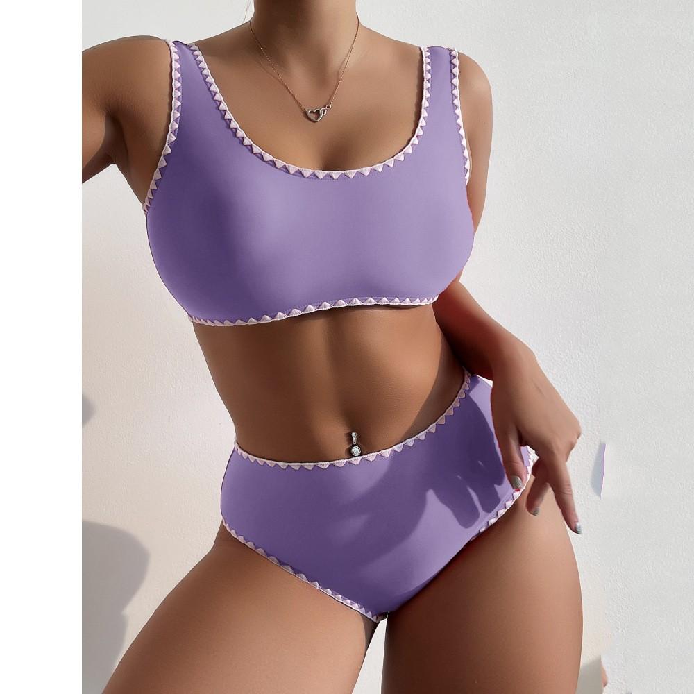 

Женский раздельный сексуальный однотонный купальник бикини с накладкой на грудь без стального кронштейна L фиолетовый