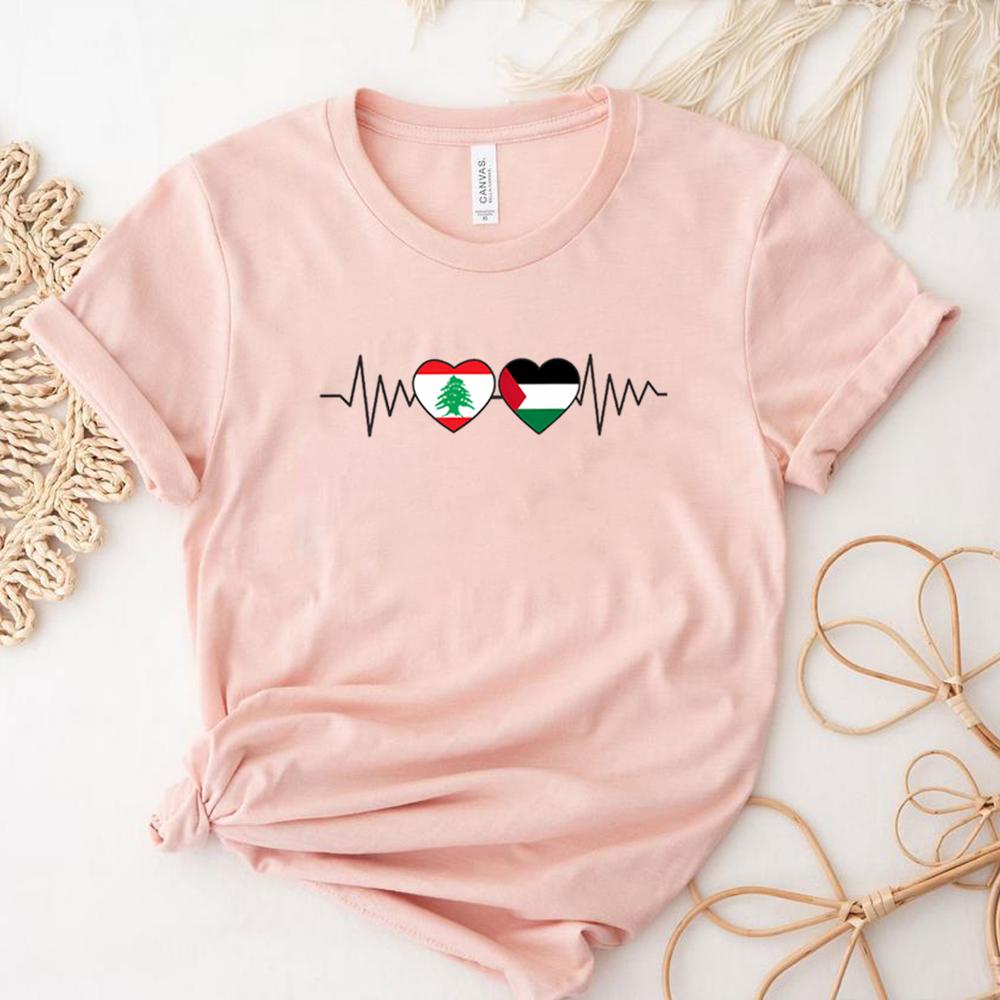 Lebanese Heartbeat T-shirt Heart Graphic Shirt Lebanon Shirts Olive Cedar Trees Tee Unisex Short Sleeves Tops
