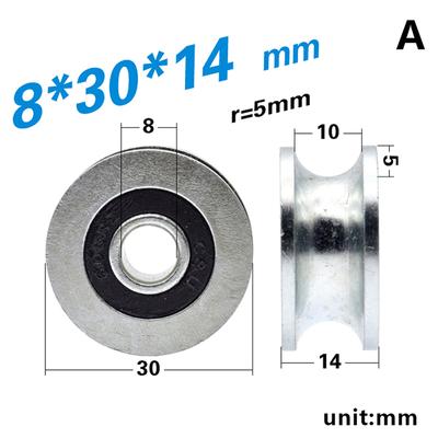 1 Stück 8 x 30 x 14 mm U-Rillenrad, 6 x 30 x 14 mm Spurführungsrad/Rollrad