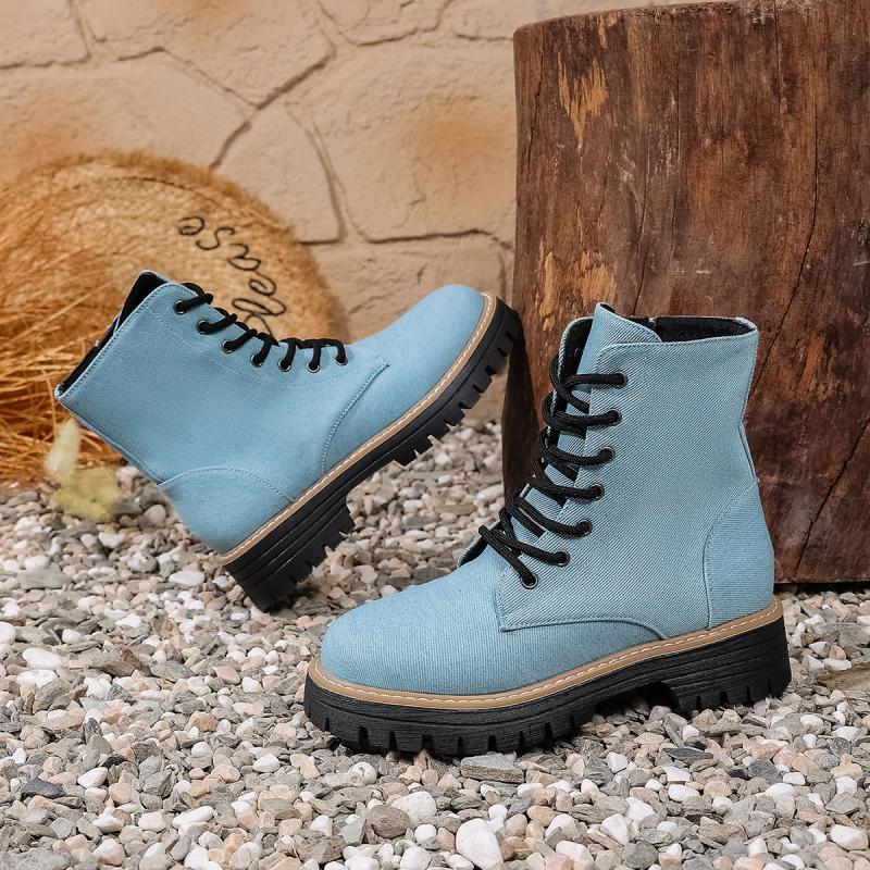 Dámské džínové kotníkové boty se silnou podrážkou 2025 podzimní móda batikované se zipem na boku westernové kovbojské boty dámské platformové boty plus size