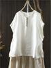 Johnature Women Vintage Button T-Shirts Solid Color O-Neck Sleeveless Summer Loose Button Female T-Shirts