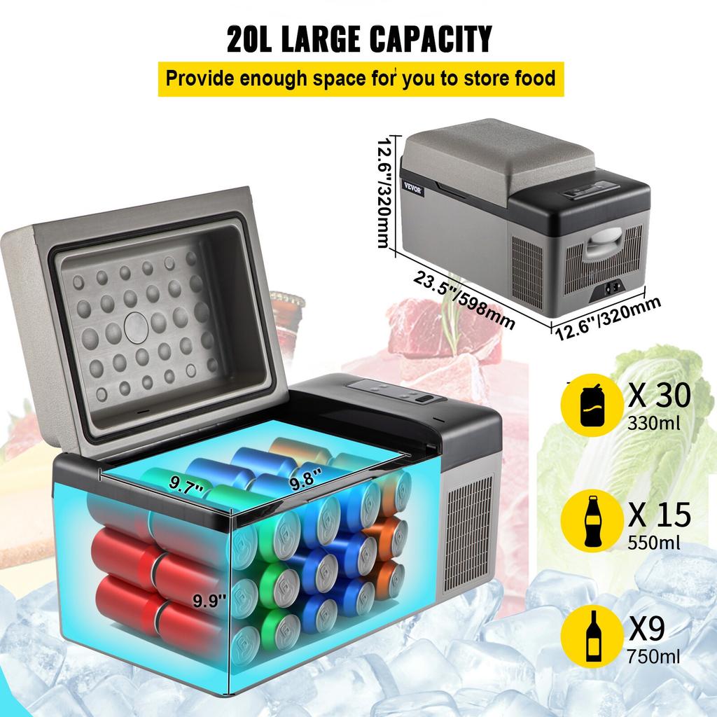 Compressor Refrigerator Box - 20 Liters - Small Refrigerator - Bicycle/Car Camping - APP - 12V/230V