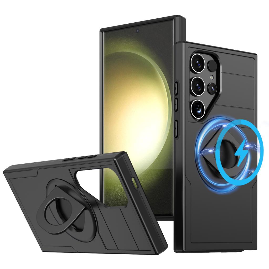 For Samsung Galaxy S25 Ultra Magnetic Case Ring Kickstand PC+TPU Phone Cover