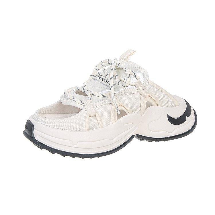 Leather thick-bottomed muffin open-toed cool slippers for women's outerwear 2025 summer new slack muller dad half slippers