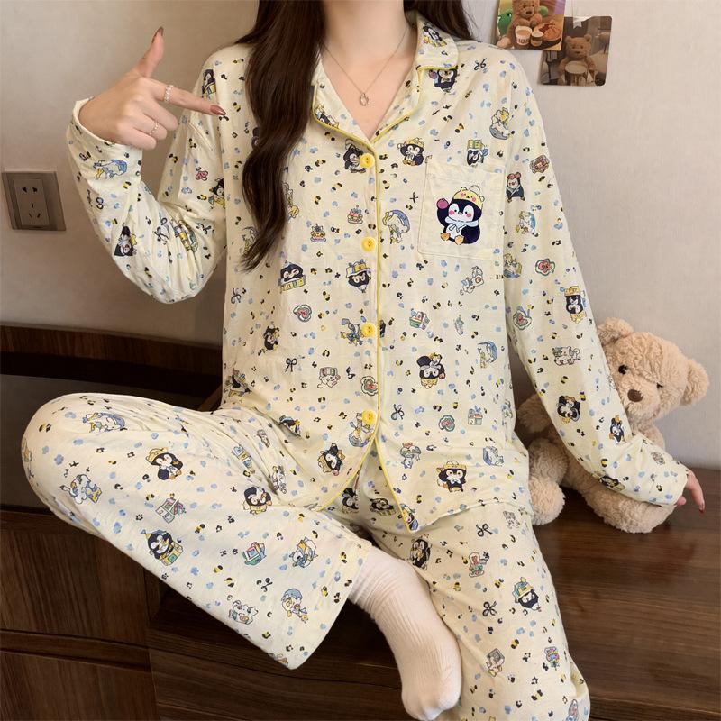 Cute style rabbit pure cotton pajamas women's spring and autumn long-sleeved thin cotton student casual loungewear set