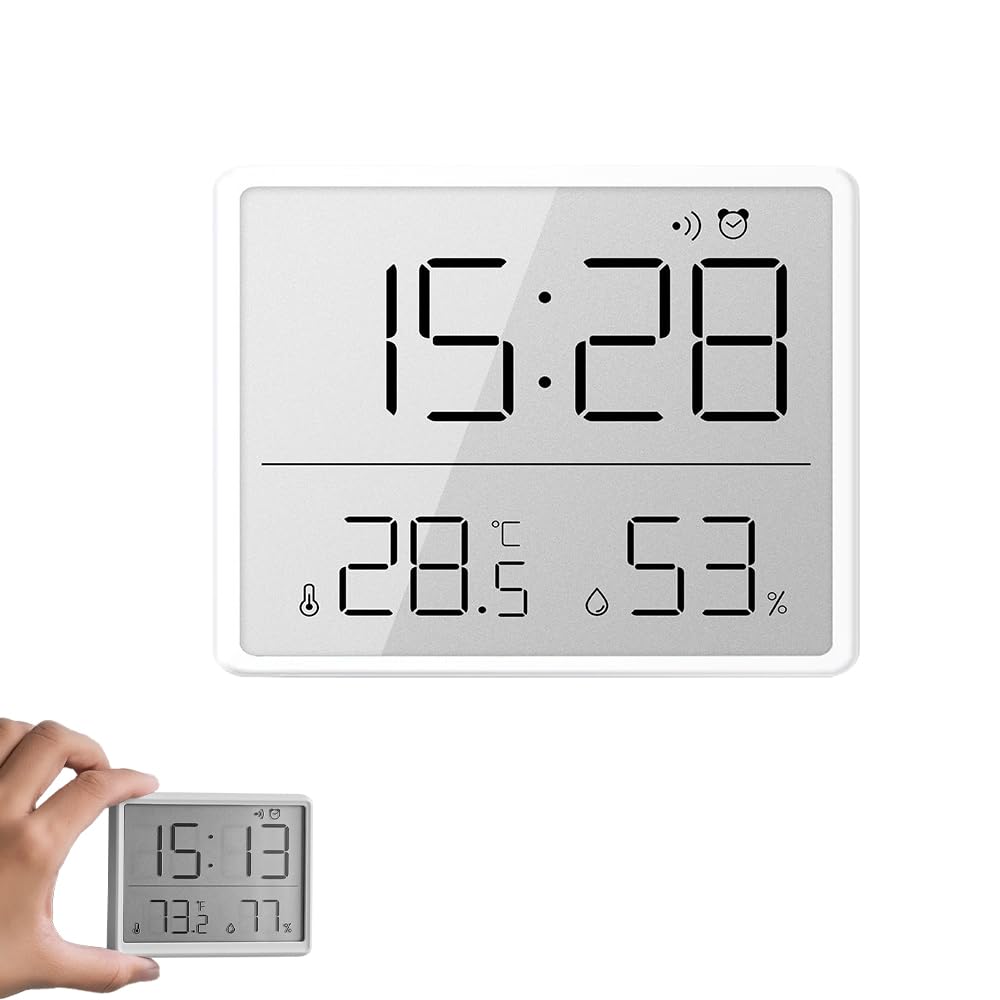 Simple Digital Clock, Wall-Mountable, Multifunctional LCD Temperature Alarm Clock (White 8218)