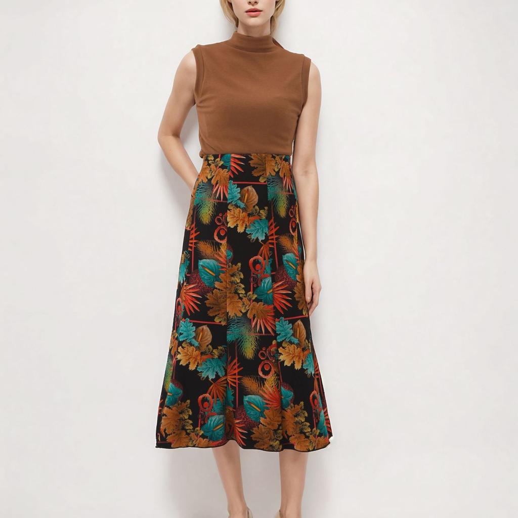 Women's Casual Printed Skirt, Floral Skirt, Trendy Temperament, A-line Skirt, Elastic Mid-length Skirt