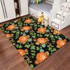 Floral Carpet with Orange Roses and Green Leaves On Black Background Suitable for Use As an Anti-slip for Living Room Bedroom Sofas