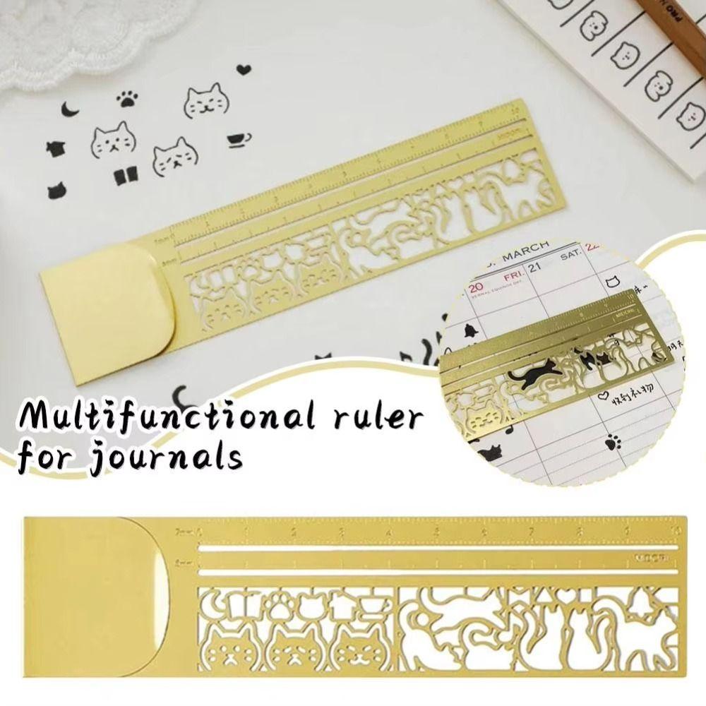 Stationery Tool Cat Template Ruler Precision Metal Bookmark Cat Pattern Ruler Painting Drawing