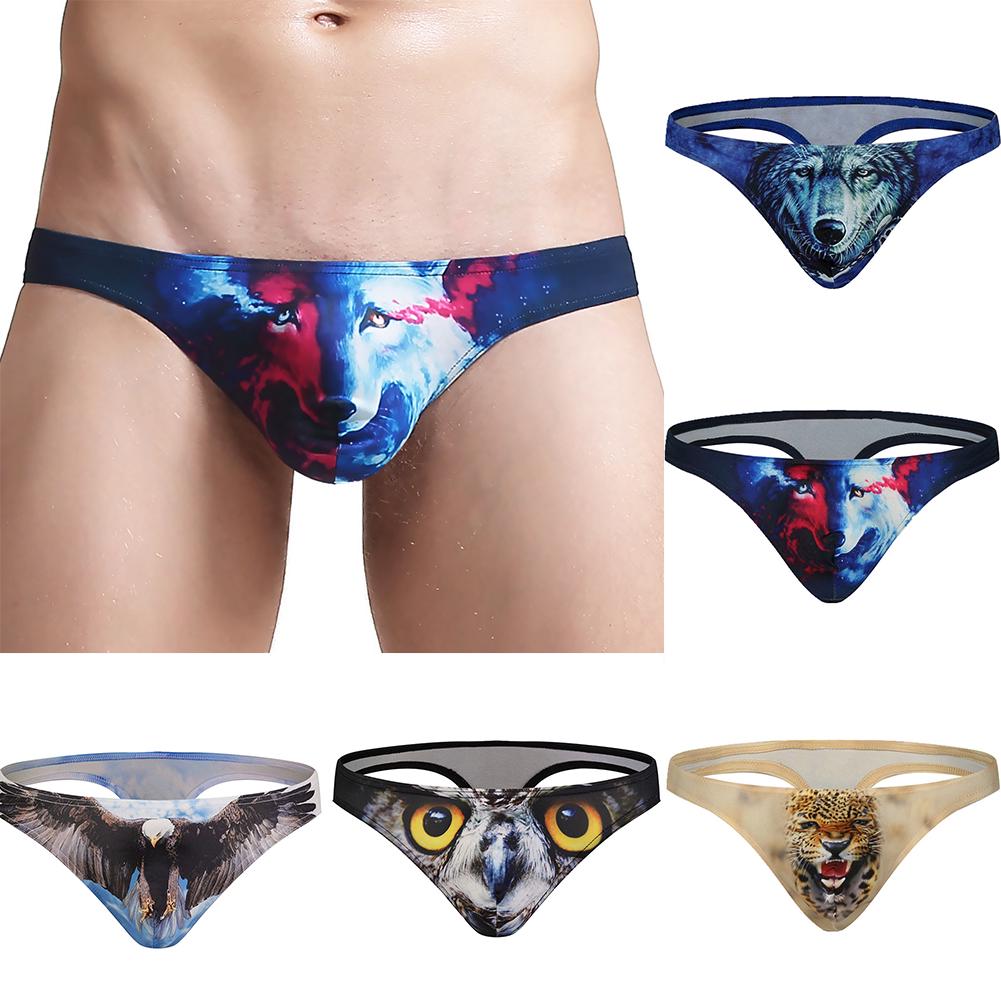 3D Animal U Bulge Print Men's Pouch Convex G-string Thongs Low Rise Underwear