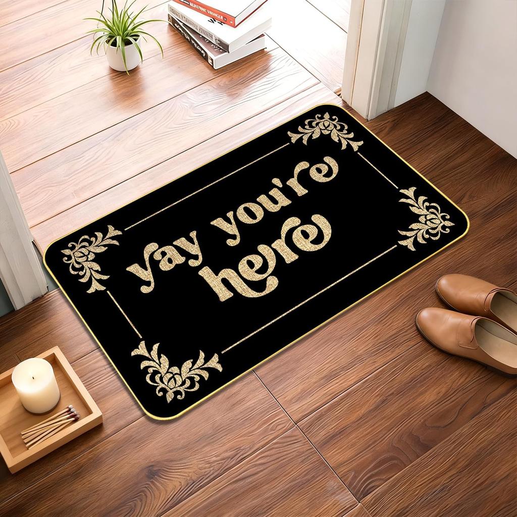 Letter Pattern Vintage Ornamental Door Mat Soft Non-Slip Entrance Rug Elegant Home Decor Floor Carpet for Entryway Hallway