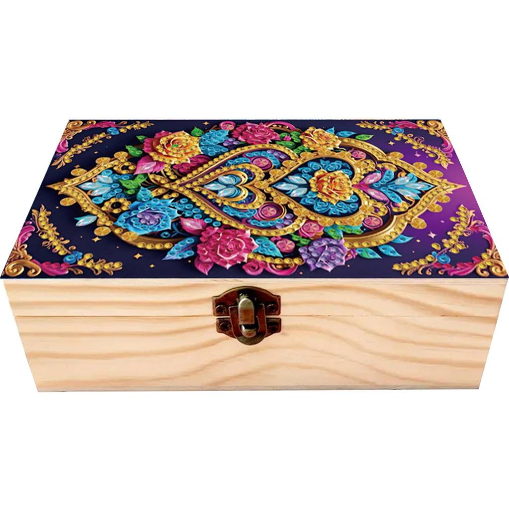 5D DIY Diamond Art Handmade Storage Box Partial Drill Colored Pattern Wood Case Crystal Storage Case Kit for Desktop Diamond Art