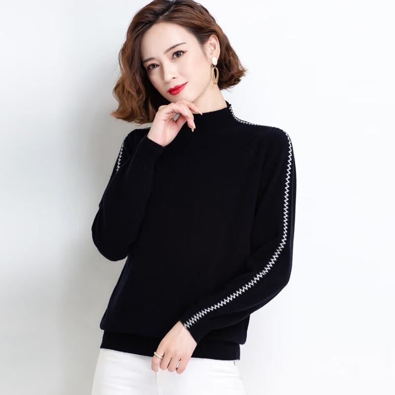 Fengmao Women's 100% Pure Wool Semi-High Collar Sweater