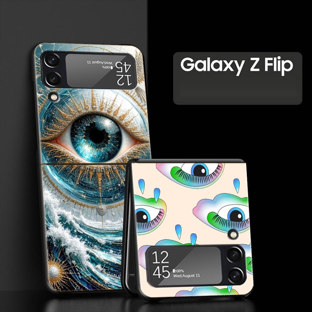 Fashion Eyelashes Eyes Hard PC Phone Case For Samsung Galaxy Z Flip 7 6 5 4 Black Cover For Galaxy Z Flip3 Foldable Fundas Shell