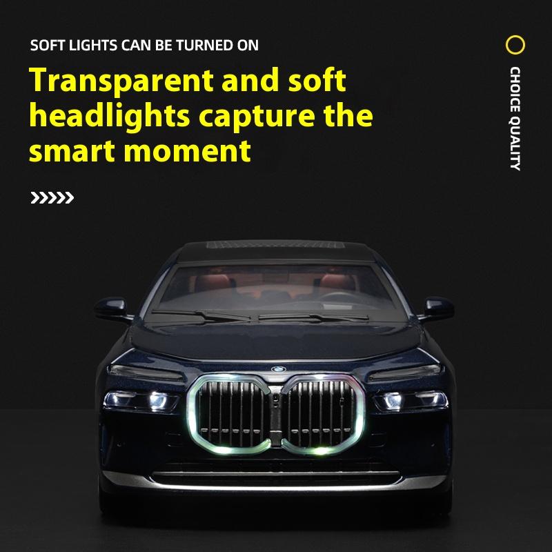 1/24 Scale BMW THE I7 G70 M70L Pure Electric New Energy Limousine Alloy Metal Diecast Car Model Sound & Light Ornaments Gift Child
