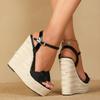 Damen Hohe Absätze Kleiderschuhe Sommer Geflochten Uni Plateau Keile Offene Zehenpartie Sandalen Modische Schuhe