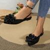 Classic Big Flower Pointed Toe Sandals Women 2025 Summer Flat Heels Light Weight Shoes Women Comfortable Daily Black Shoes