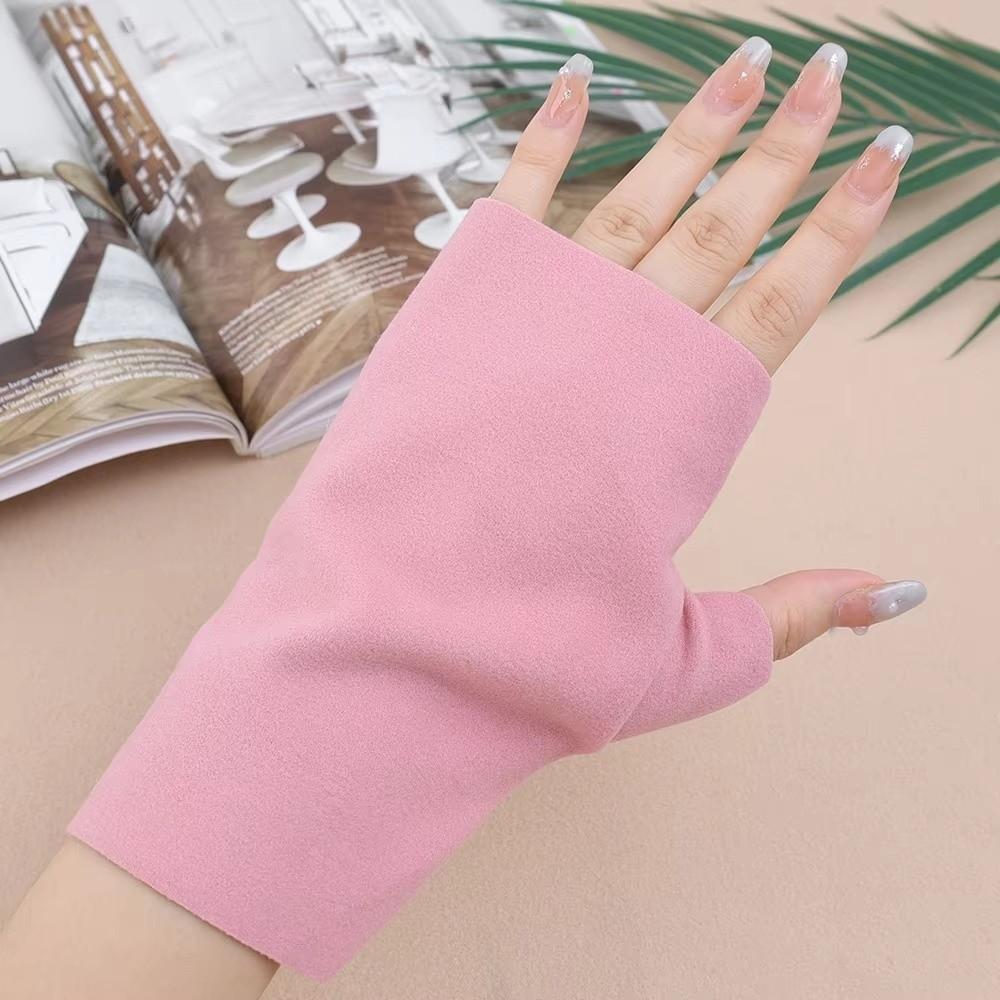 Soft Velvet Half Finger Gloves Solid Color Ski Gloves Casual Fingerless Gloves for Home&Office