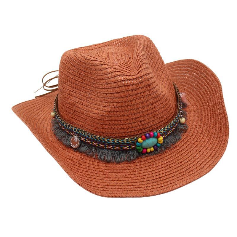 Western Cowboy Straw Hat Summer Sun Hat Beach Hat Ethnic Sun Hat Tibetan Curling