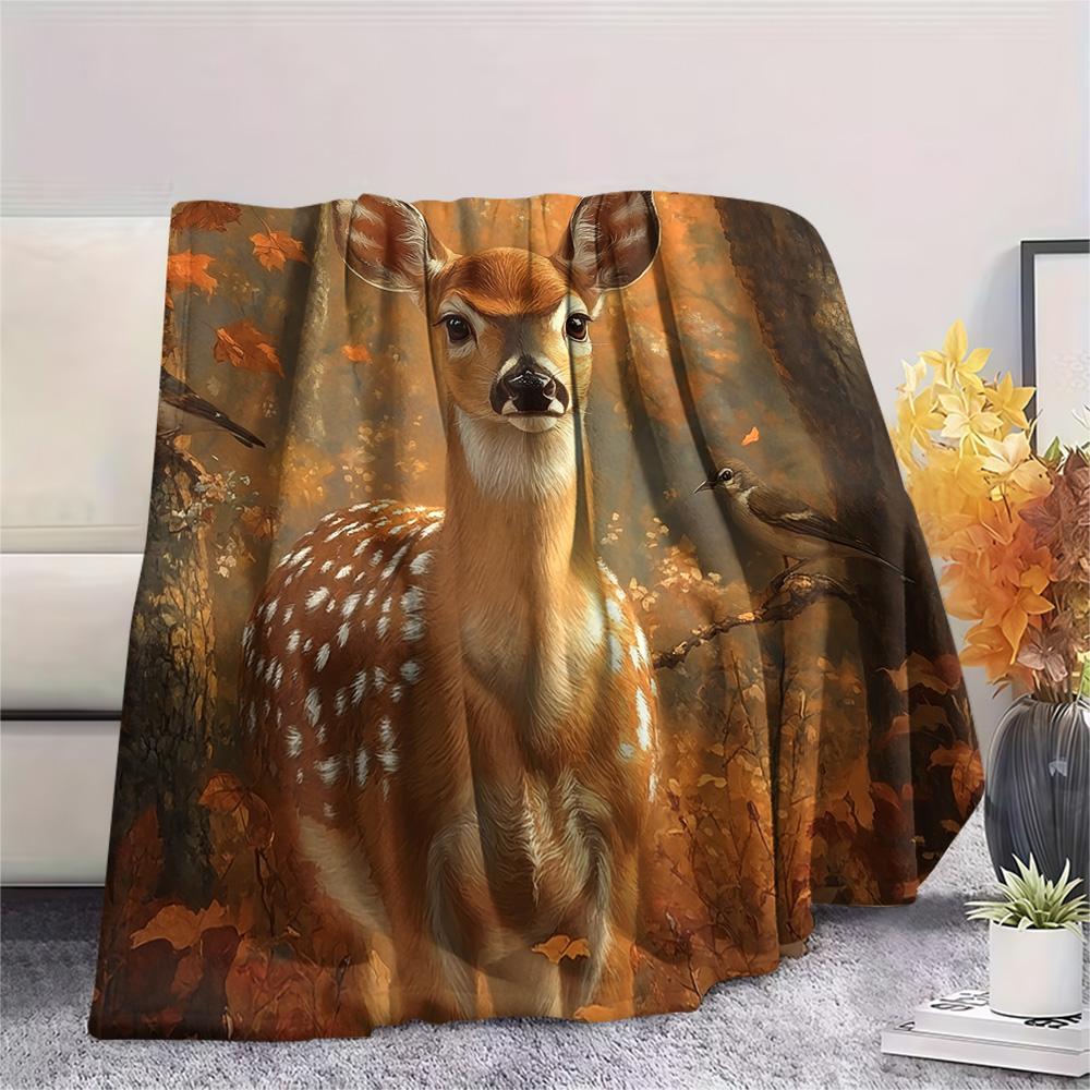 Deer Print Flannel Blanket, High Quality Comfortable for All Seasons, Home Decor, Warmth and Comfort, Perfect for Christmas Gifts