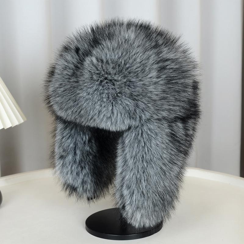 Thickened Winter Outdoor Imitation Fox Fur Warm Windproof Women's Plush Ski Face Small Ear Protection Hat