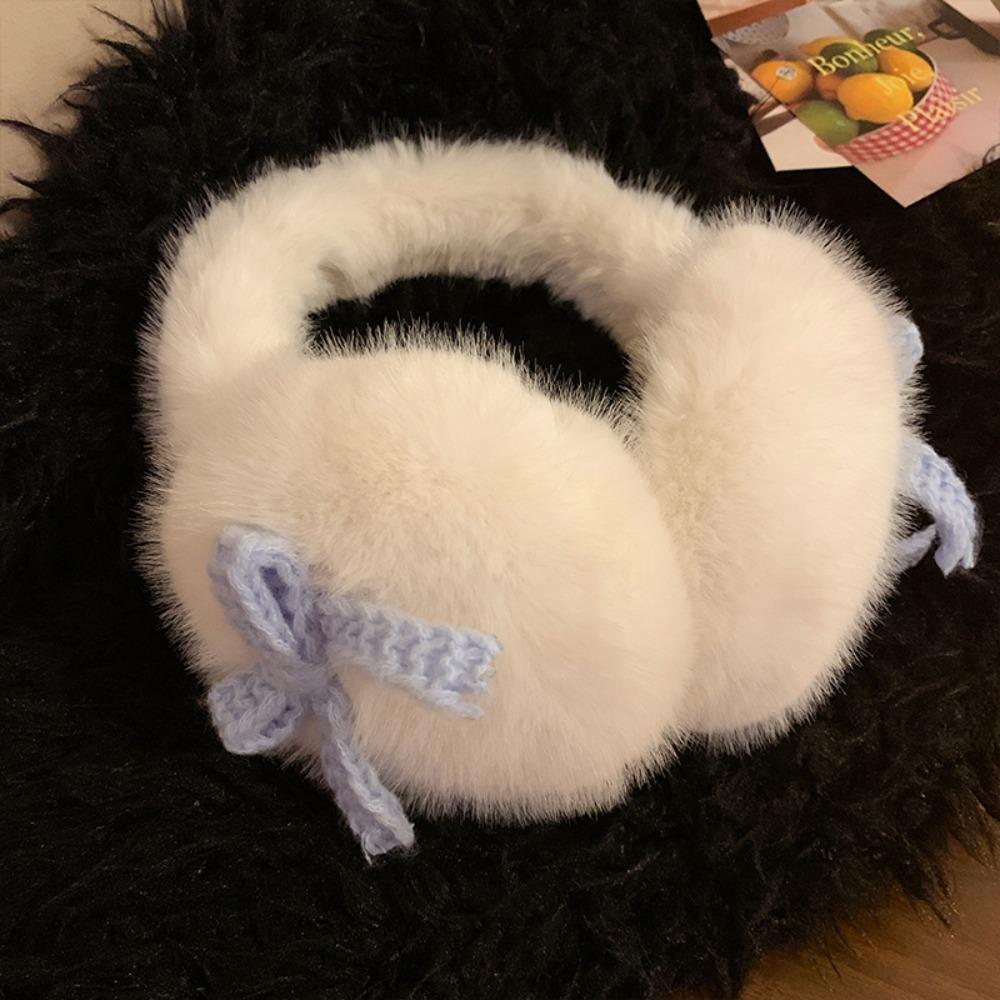 

Зимние пушистые наушники-бантики, ветрозащитные женские наушники с ушками, милые Y2k наушники с бантом, защита ушей белый