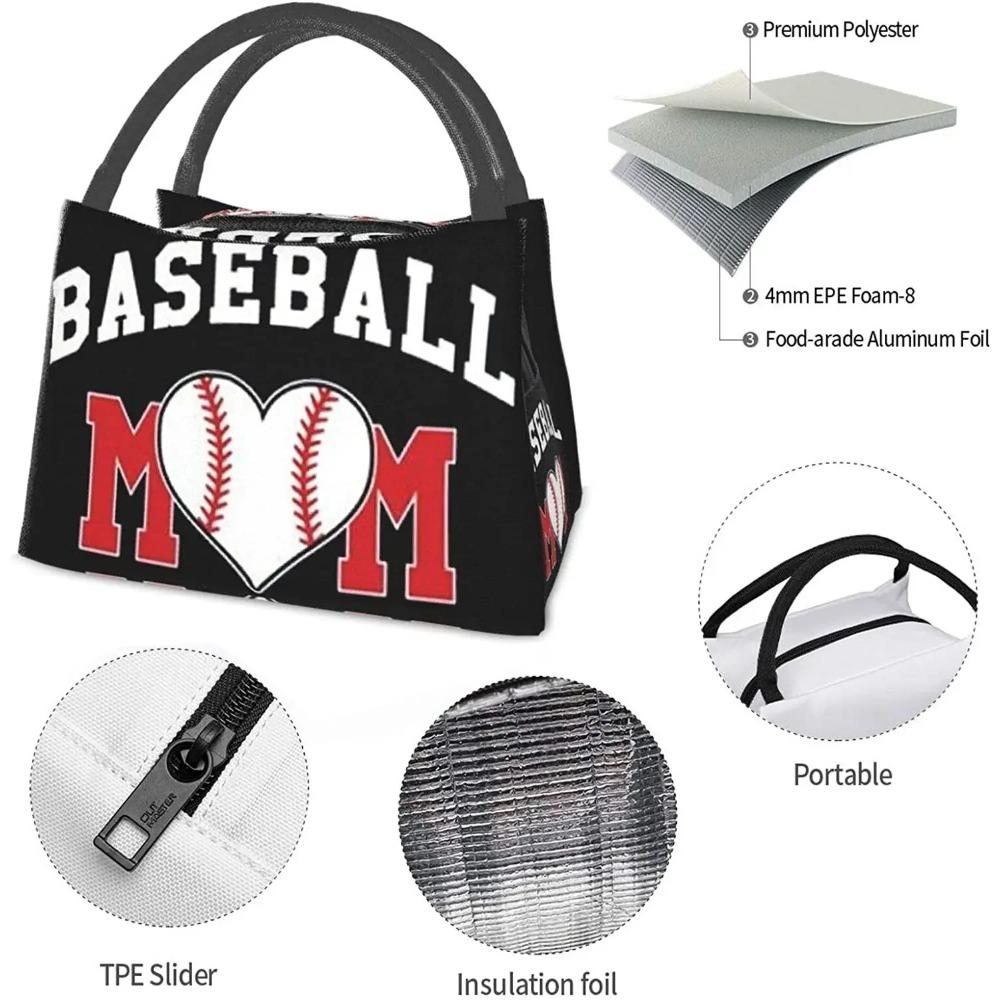 Baseball Mom Insulated Lunch Box Cooler Tote Bag Organizer Bag For Women