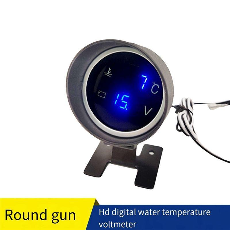 2 In 1 12V 24V Round Led Digital Car Truck Water Temp Gauge Temperature Sensor Temperatura Moto Voltage Meter