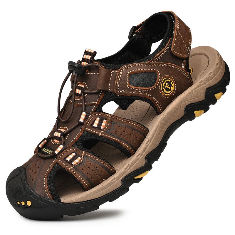 Men s Genuine Leather Non-Slip Closed-Toe Hiking Sandals 45
