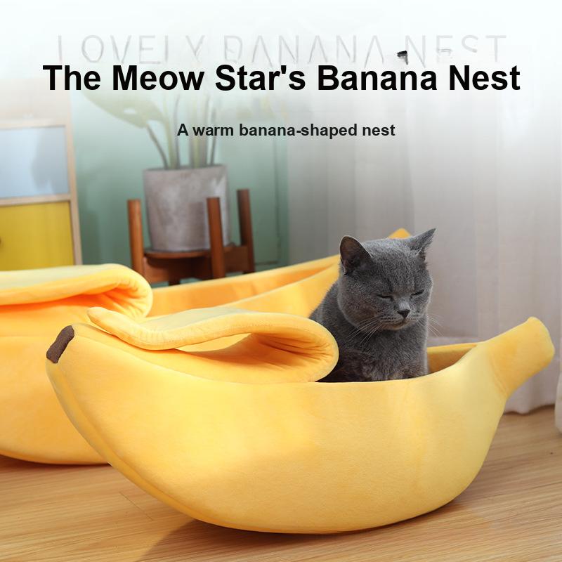 Winter Pet Banana Shape Warm Cat Bed Dog House Semi-Enclosed Pet House Hamster Bed Sleeping Mat