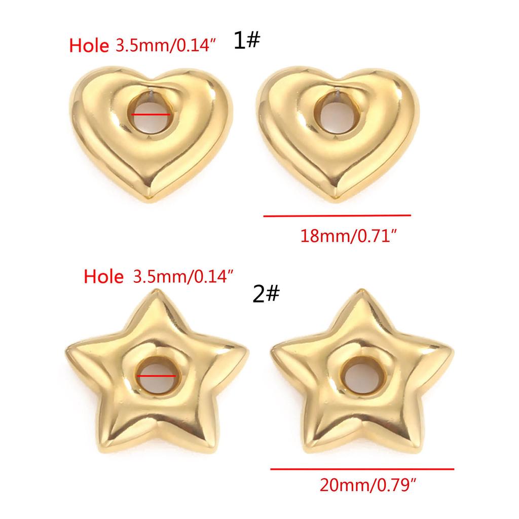 Stainless Steel Heart Star Charm for Jewelry Making Loose Spacer Beads Hole 3.5mm for DIY Bracelets Necklace Keychain