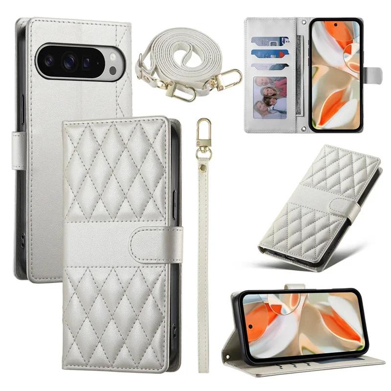 Long lanyard Flip Leather Case for Google Pixel 10 9 8 7 Pro XL 10A 9A 8A 7A Wallet Card Holder Pocket Phone Cover Coque Etui