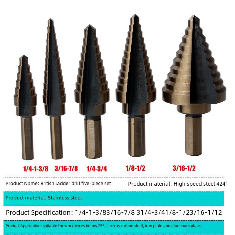 5-Piece British Step Drill Bit Pagoda Twist Drill Set
