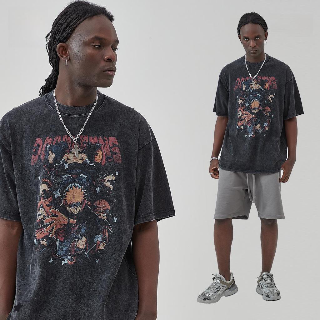 ARTIE Men's Retro Ripped Naruto Payne Print White T-shirt - Short Sleeve, Distressed Design.