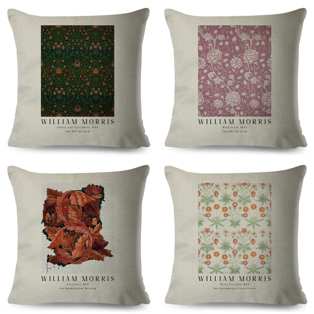 Nordic Style Cushion Cover William Morris Flower Pillowcase Linen Both Sided Decor Violets Botanical Throw Pillow Case for Sofa