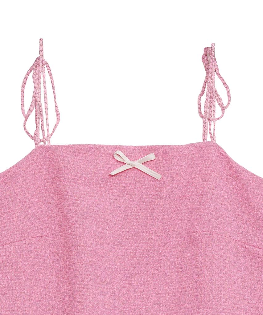 High School Disco Tweed Ribbon Mini Dress_Pink