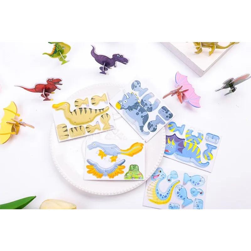 40Pcs Children Paper Dinosaur 3D Puzzle DIY Cute Cartoon Dinosaur Modeling Random Styles Animal Model Toy