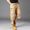 Men's Cargo Bermuda Shorts Multi Pocket Zipper Fly Solid Color Elastic Waist Casual Summer Shorts